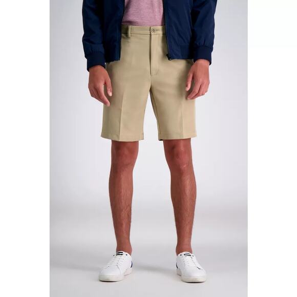 Haggar Mens Shorts Size 38 Khaki Cool 18 Pro Gabardine Flat Front Expandable NEW - Picture 1 of 11